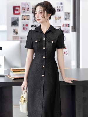 Đầm Sơ Mi Jean Đen Đính Cúc