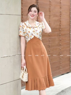 Đầm Liền Hoạ Tiết Hoa Lá Lazee