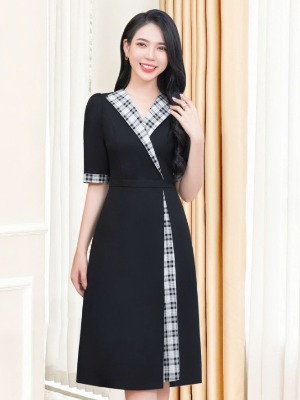 Đầm Vest Đen Phối Caro