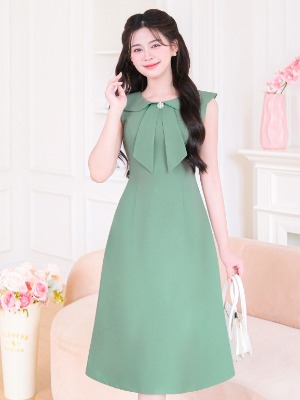 Đầm Xanh Cổ Lá Nơ