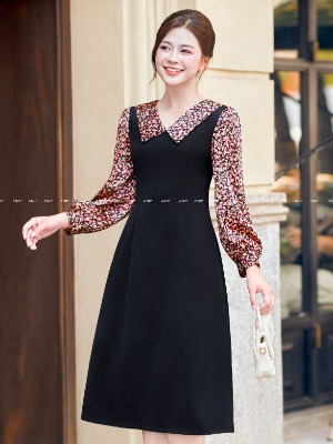 Đầm Đen Tay Dài Hoa Nhí Liti