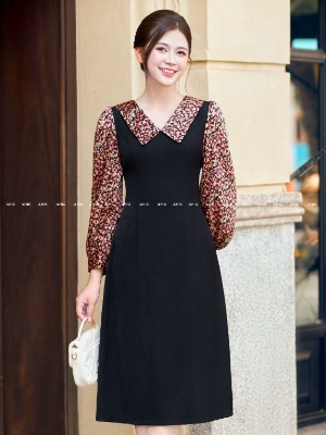 Đầm Đen Tay Dài Hoa Nhí Liti