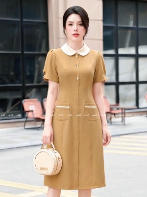 Đầm Suông Cổ Sen Viền Trắng 