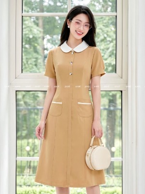 Đầm Suông Cổ Sen Viền Trắng 