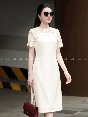 Đầm Suông Phối Ren Kem 