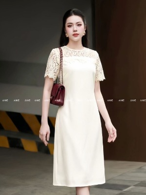 Đầm Suông Phối Ren Kem 