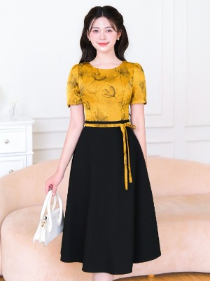 Đầm Liền Mix Hoa Lụa Vân