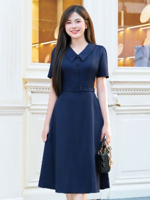 Đầm Xanh Dáng A Đai Liền