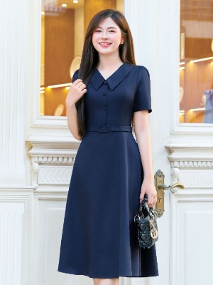 Đầm Xanh Dáng A Đai Liền