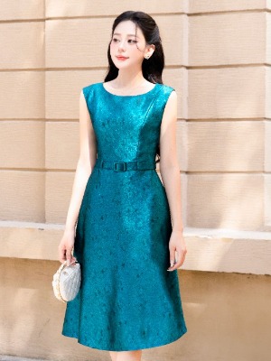 Đầm Xoè Gấm Xanh Emma