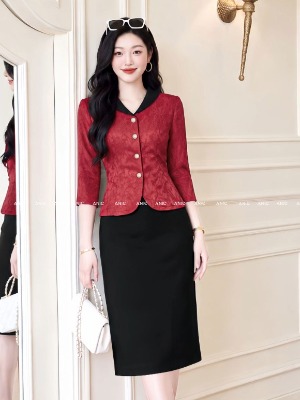SET Áo Váy Đỏ Vân