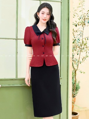 Set Bộ Áo Vân Mây + Chân Váy Đen