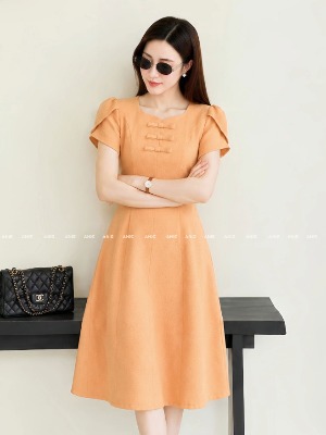 Đầm Cam Sữa Đính Nơ Oran