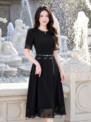 Đầm Đen Dáng Xoè Phối Ren