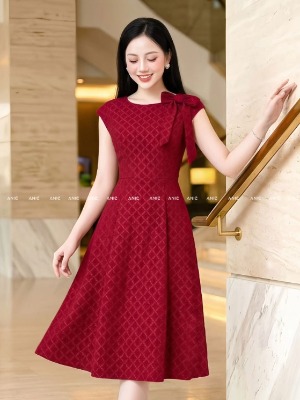 Đầm Đỏ Vân Đính Nơ