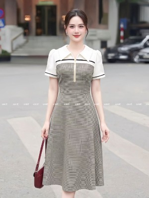 Đầm Phối Hoạ Tiết Đen Trắng 