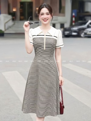 Đầm Phối Hoạ Tiết Đen Trắng 