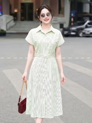 Đầm Sơ Mi Kẻ Sọc Xanh Chio