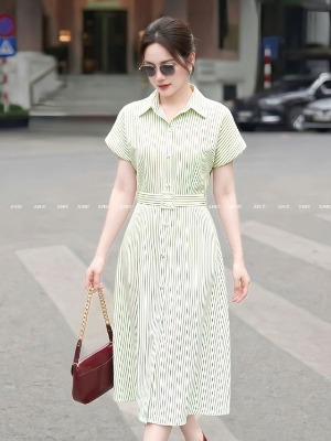Đầm Sơ Mi Kẻ Sọc Xanh Chio
