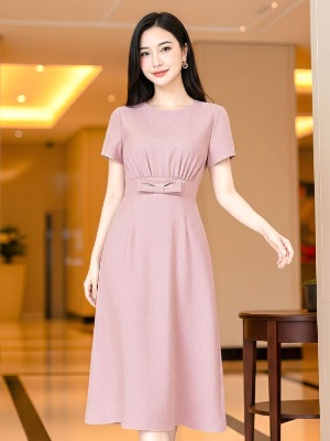Đầm Xếp Ly Nơ Ngực Pastel