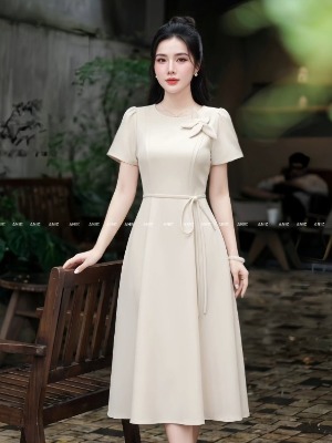 Đầm Be Xám Hoa Lyly 