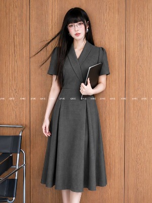 Đầm Xám Mos Tùng Xếp Ly