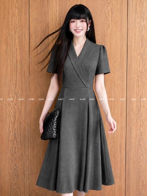Đầm Xám Mos Tùng Xếp Ly