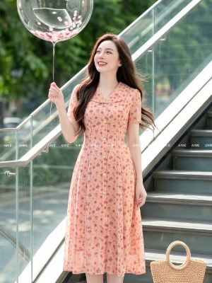 Đầm Hồng Hoa Nhí Trẻ Trung