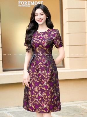 Đầm Gấm Hoa Tím Royal