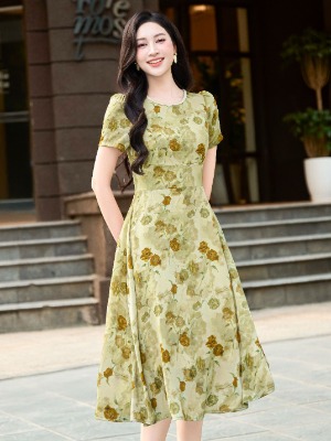 Đầm Xoè Dáng Dài Hoa Loang