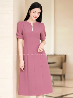 Đầm Xoè Tay Bồng Dây Khoá