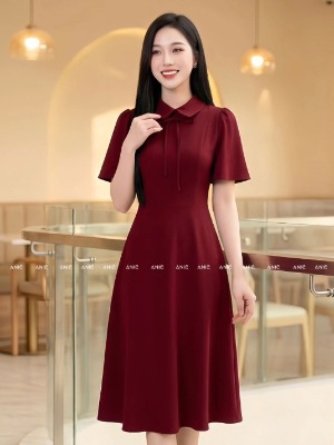 Đầm Tay Cánh Tiên Đỏ Nơ Cổ