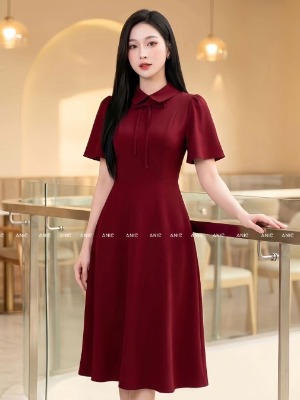 Đầm Tay Cánh Tiên Đỏ Nơ Cổ