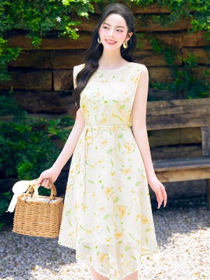 Đầm Hoa Voan Kèm Đai Beauty