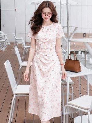 Đầm Lụa Hoa Nhí Hồng Pastel