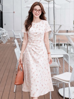 Đầm Lụa Hoa Nhí Hồng Pastel